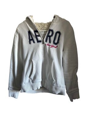 Vintage White Aeropostale Fur-Lined Hoodie